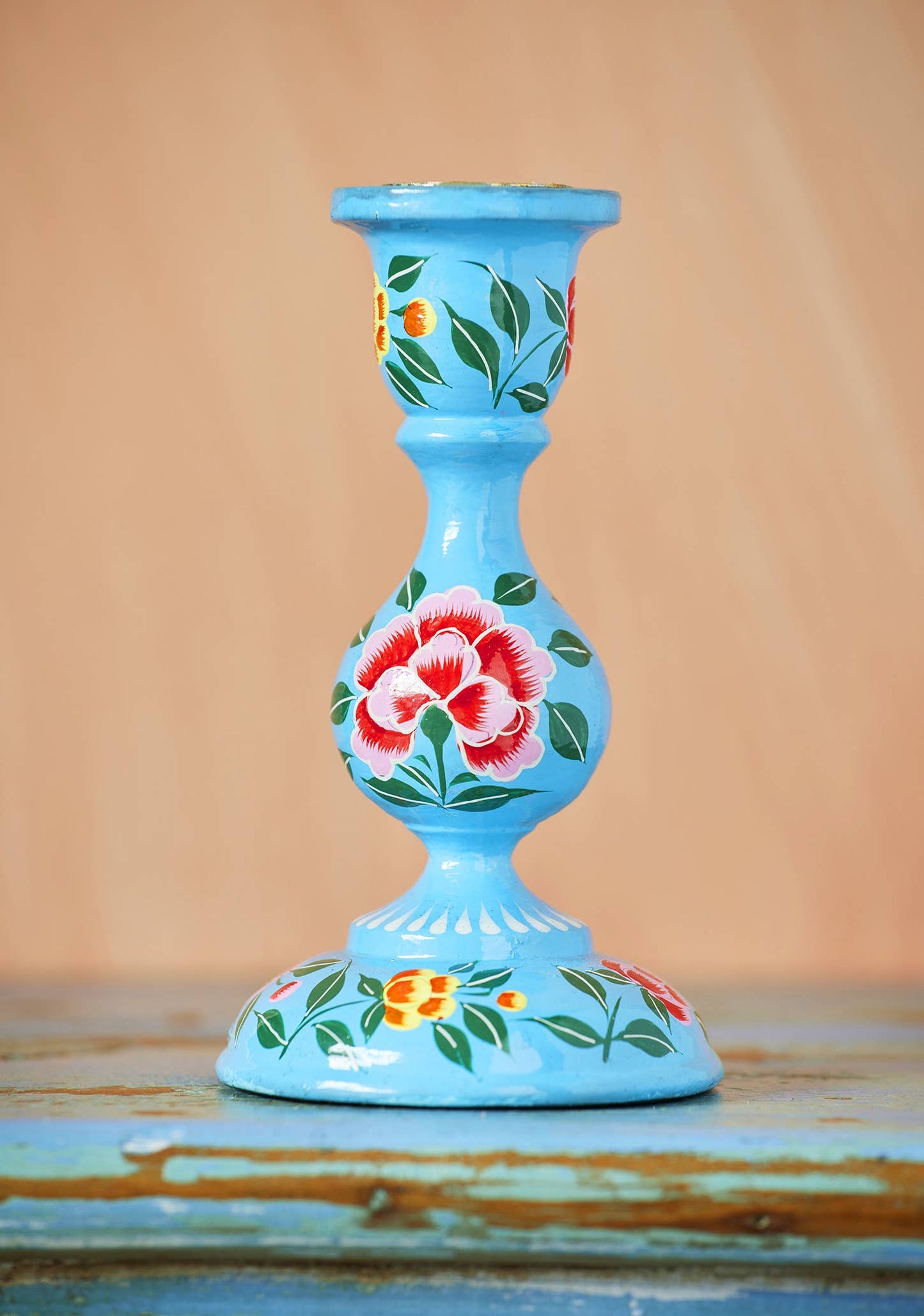 Large Hand Painted Kashmiri Candlestick