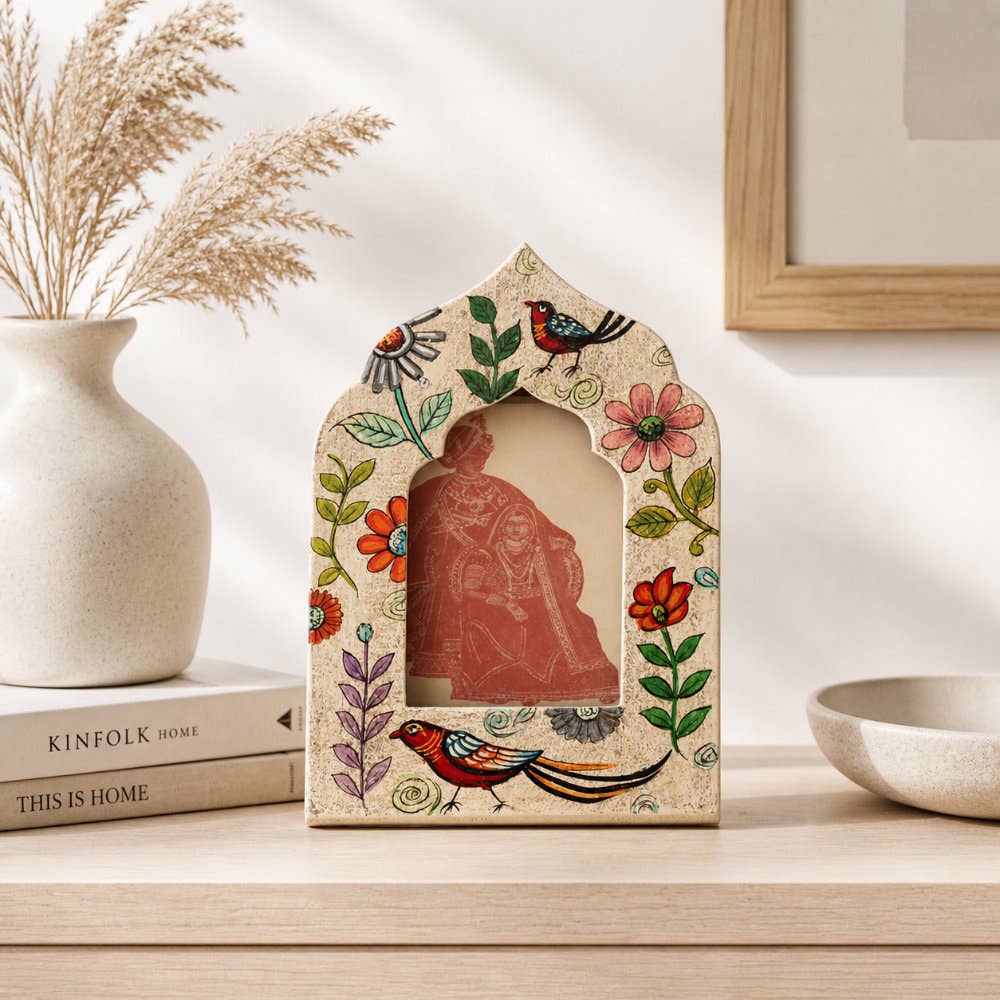 Hand Painted Wood Floral Arched Photo Frame