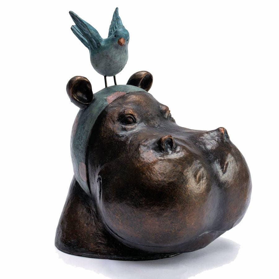 Large Hippo Head Garden Ornament