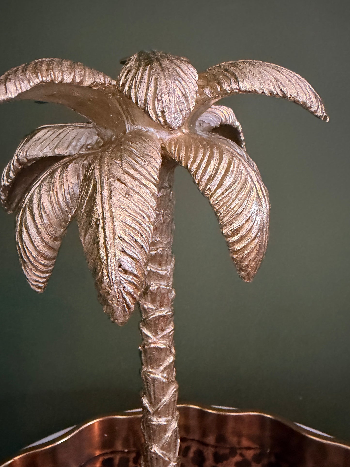 Antique gold palm tree candle holder