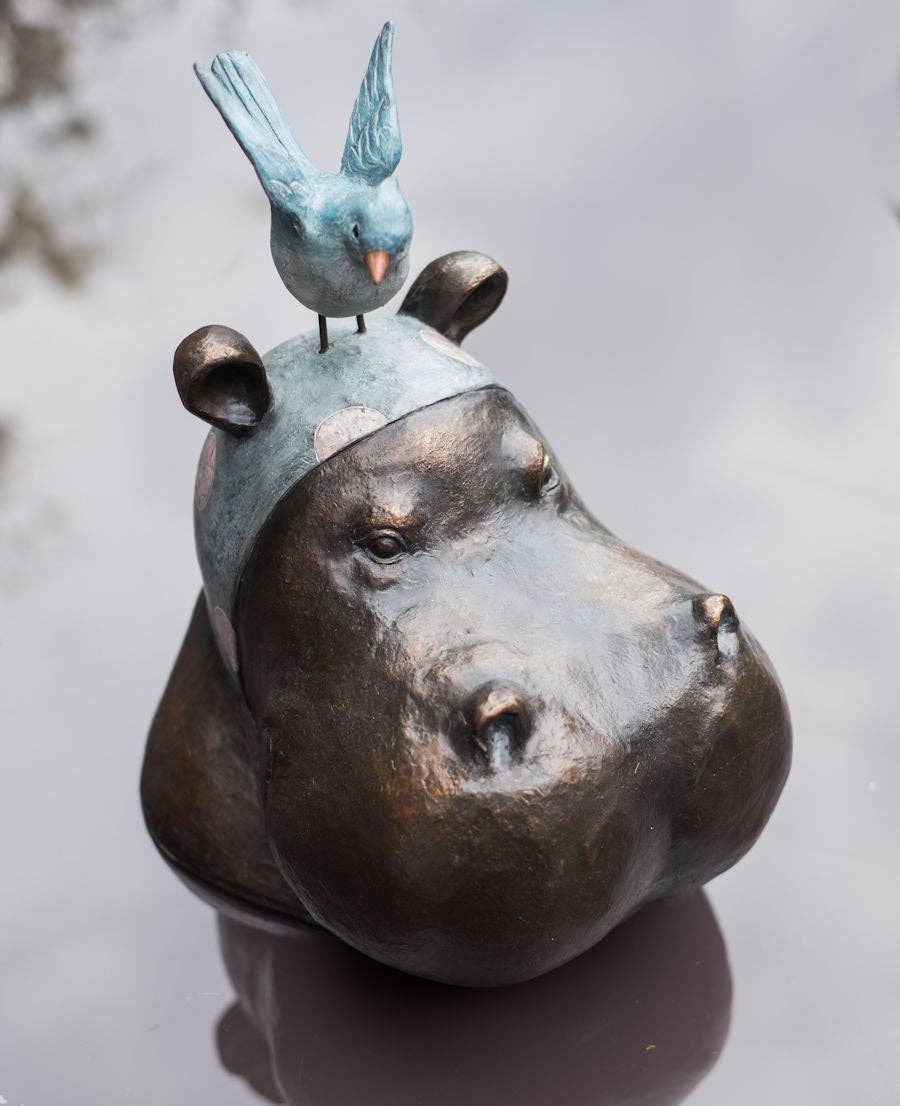 Large Hippo Head Garden Ornament