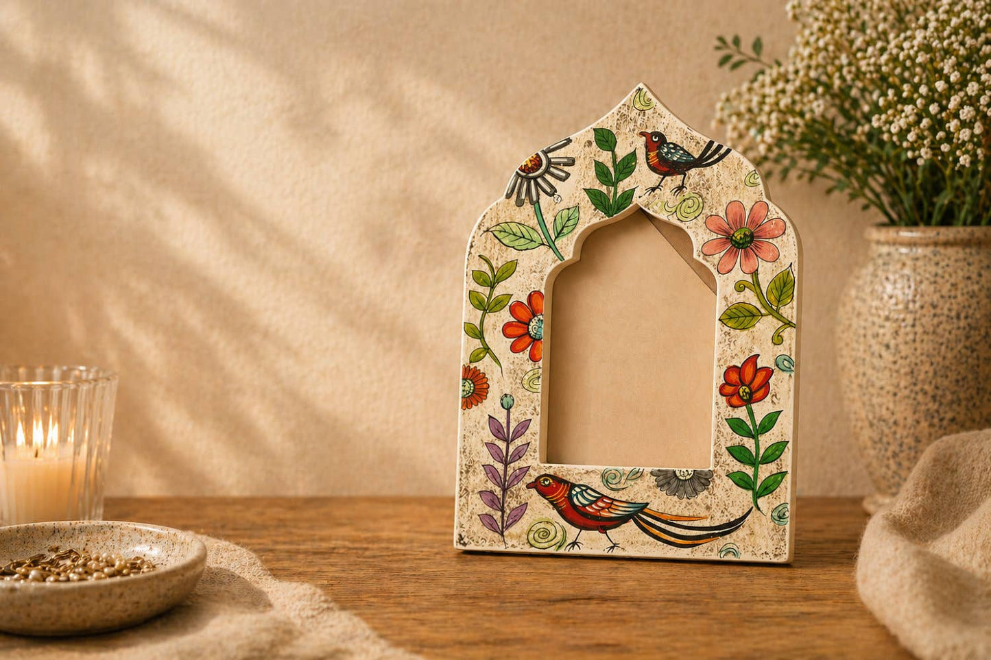Hand Painted Wood Floral Arched Photo Frame