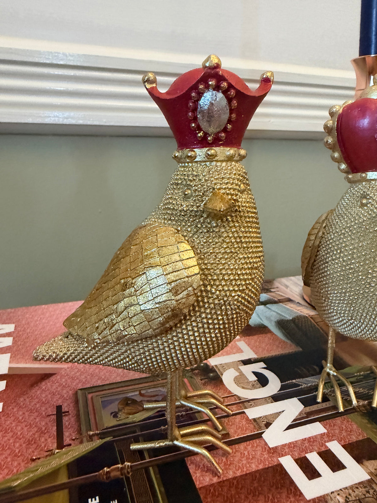 Pair Of Festive Gold Birds