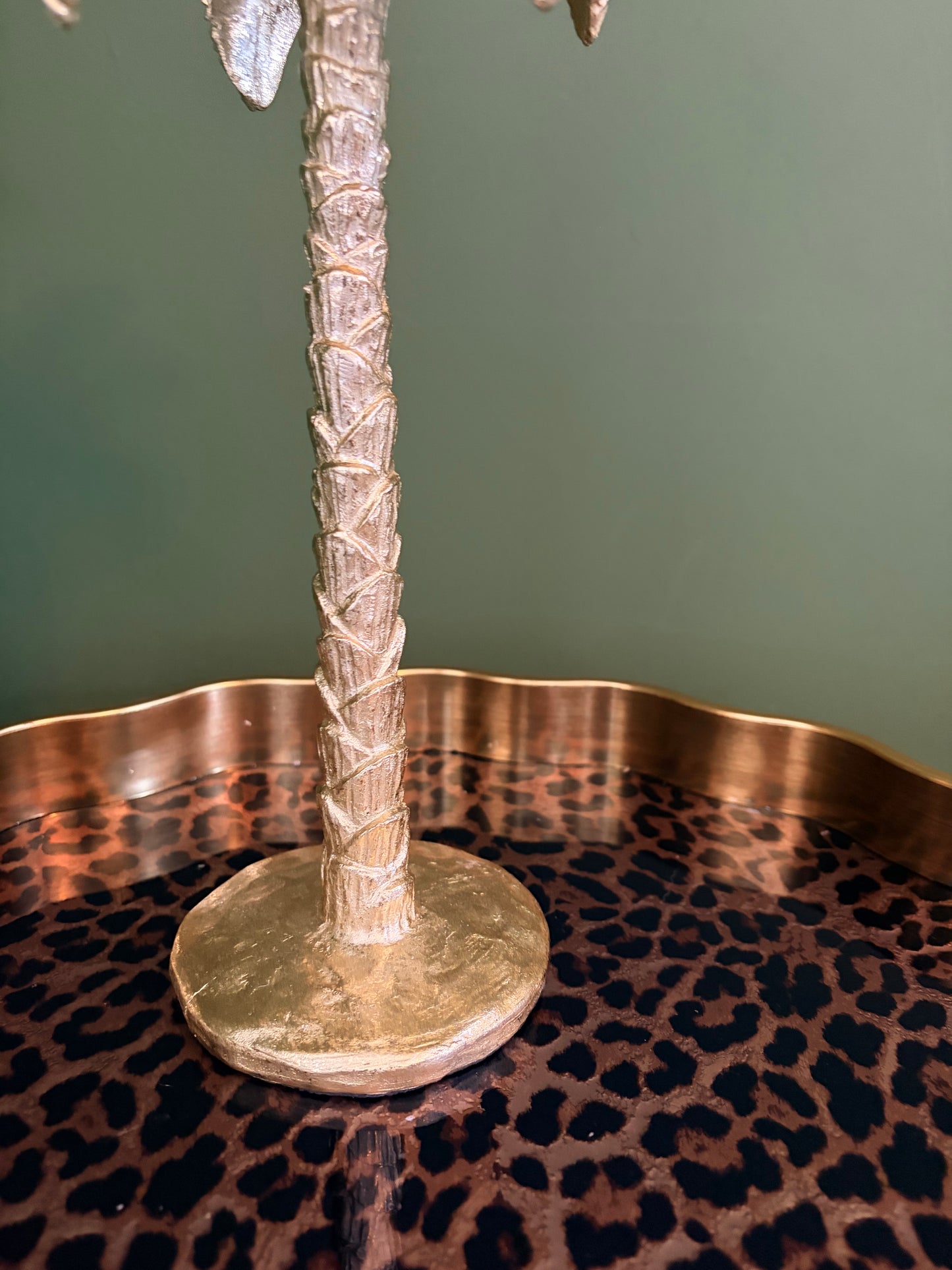 Antique gold palm tree candle holder