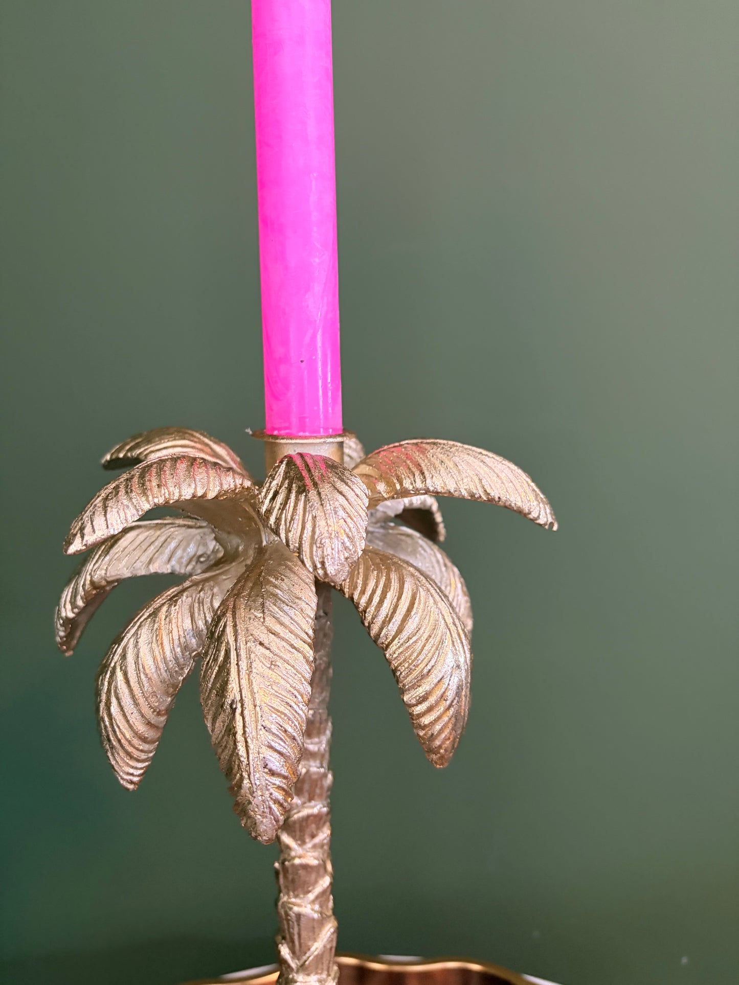 Antique gold palm tree candle holder