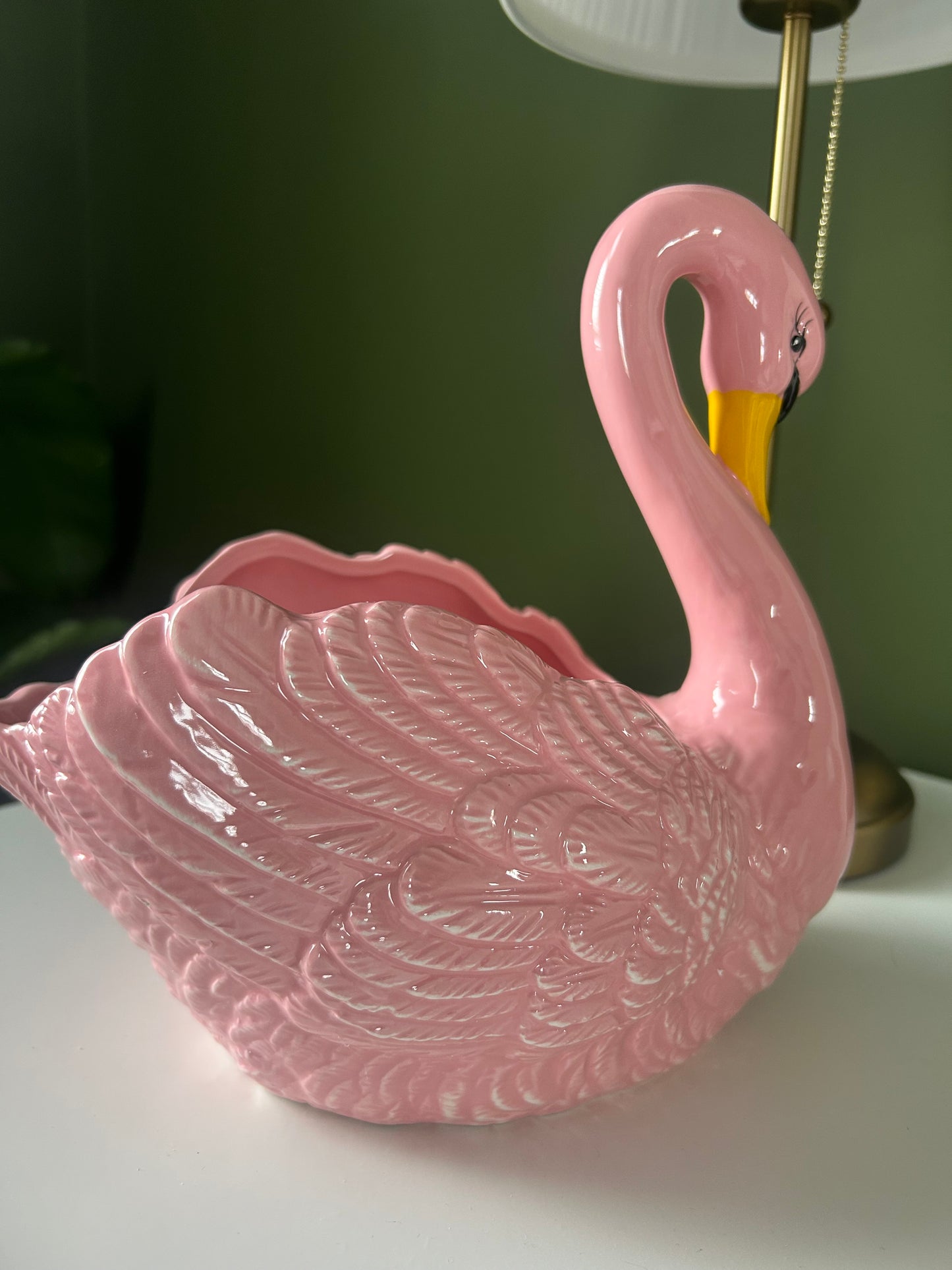 Pink Swan Ceramic Planter / Storage Bowl
