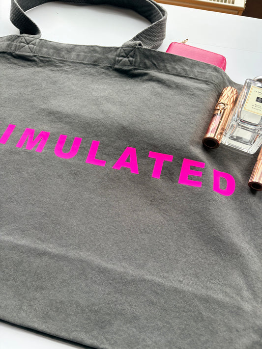 Oversized ‘overstimulated’ tote - charcoal and pink