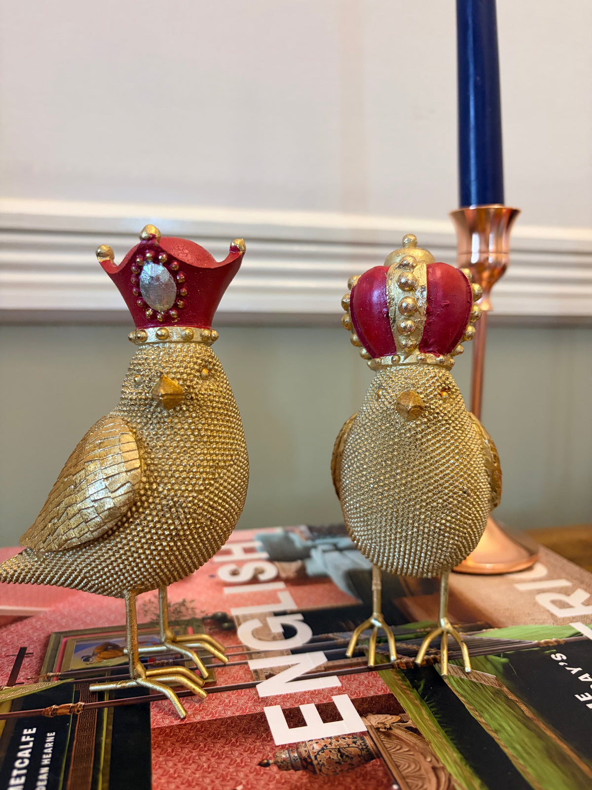 Pair Of Festive Gold Birds
