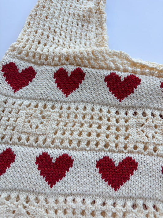 Heart knit slouch tote bag