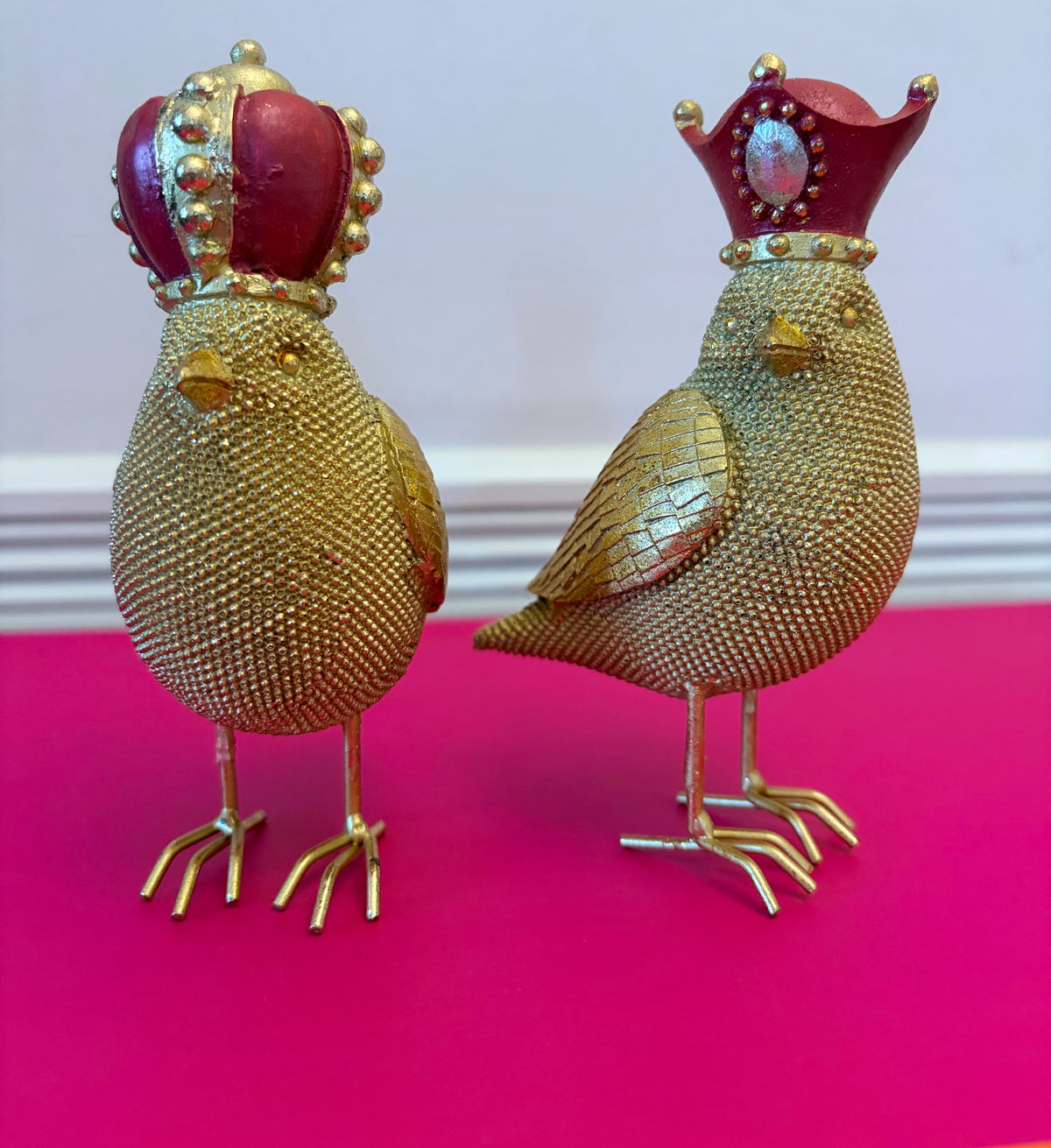 Pair Of Festive Gold Birds