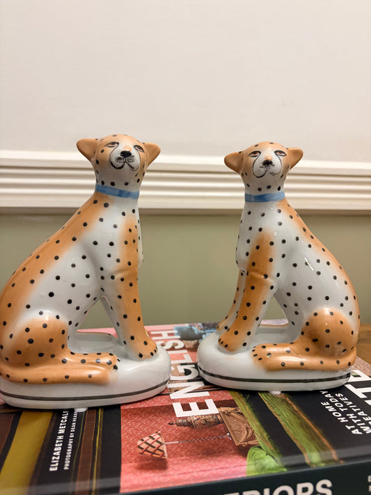 Pair of Ceramic Sitting Leopard Ornaments