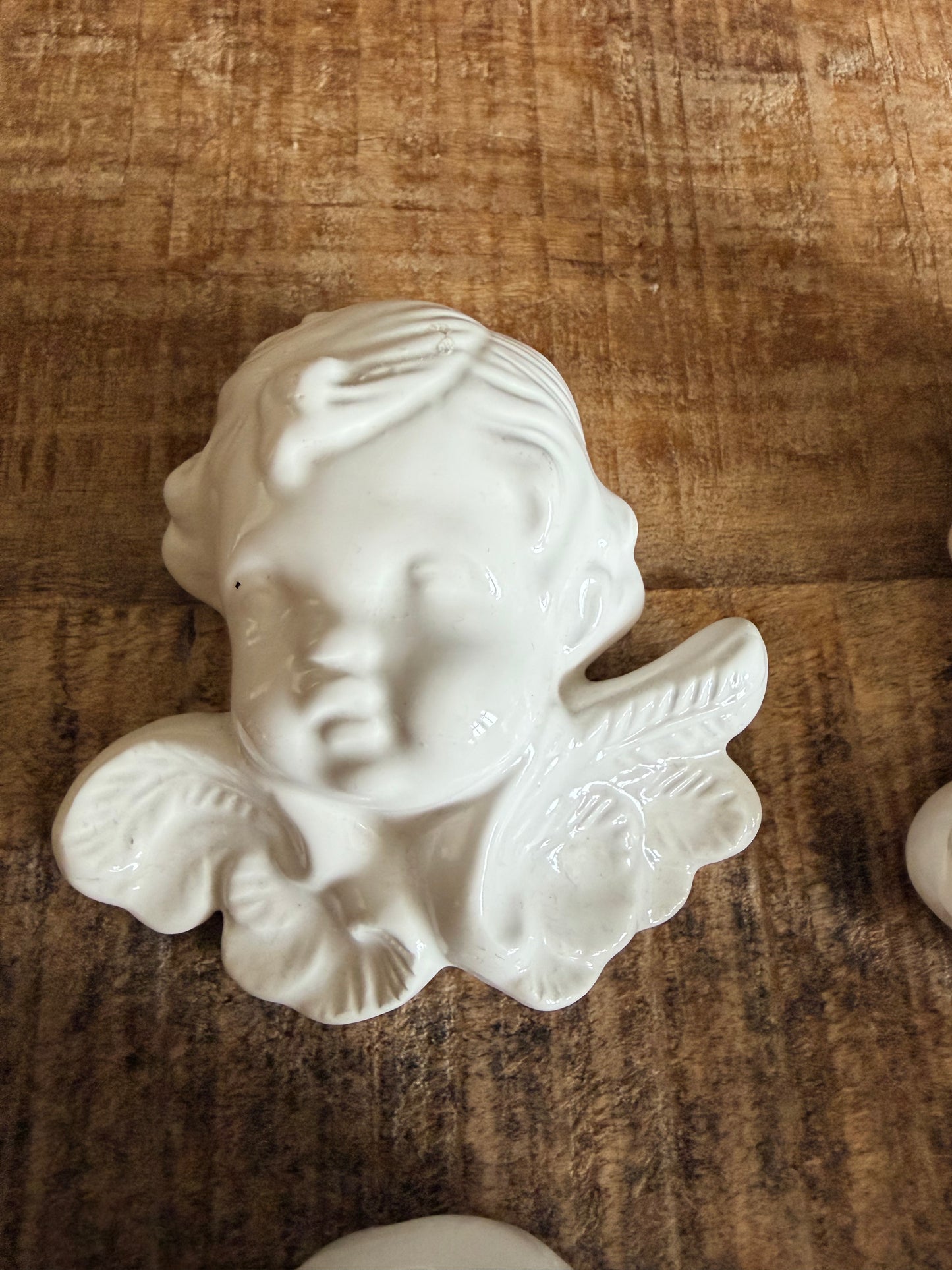 Set of 4 vintage French ceramic cherub wall hangings
