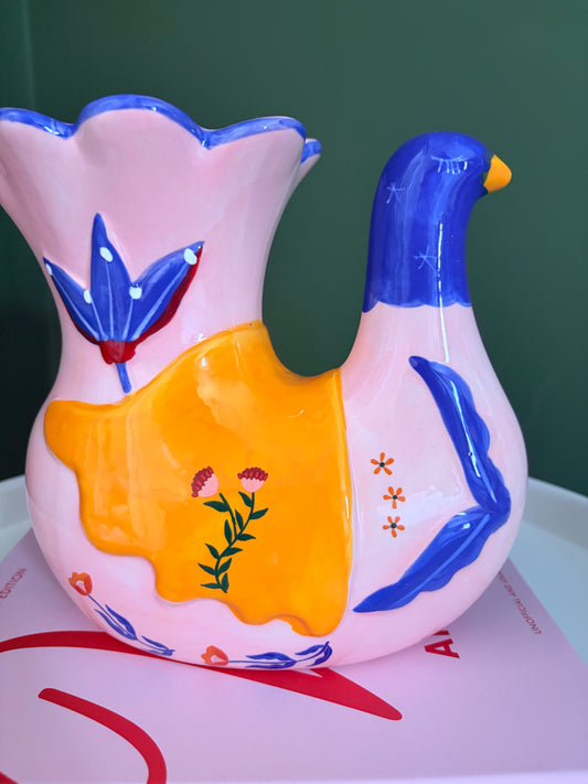 The Flora Vase | Pink Earthenware Bird Vase