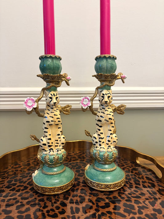 Antiqued Ornate Leopard Candle Holder