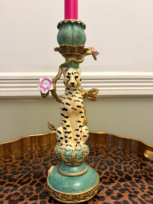Antiqued Ornate Leopard Candle Holder