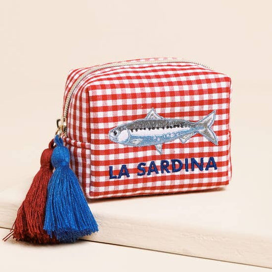 Small gingham fish print jewellery pouch