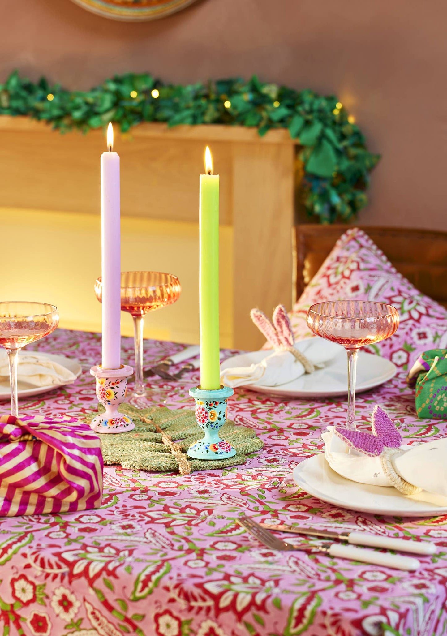 Arana Floral Block Print Tablecloth