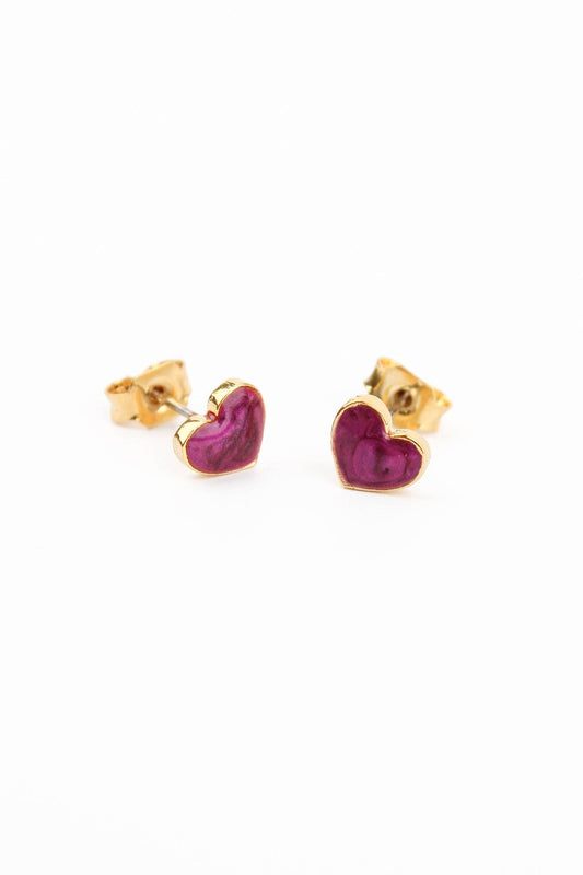 PURPLE ENAMEL SMALL HEART STUDS