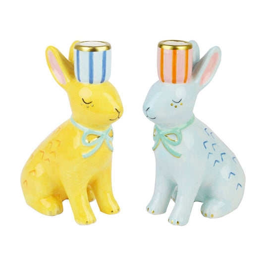 Hand-Painted Easter Bunnies Ceramic Candle Holders