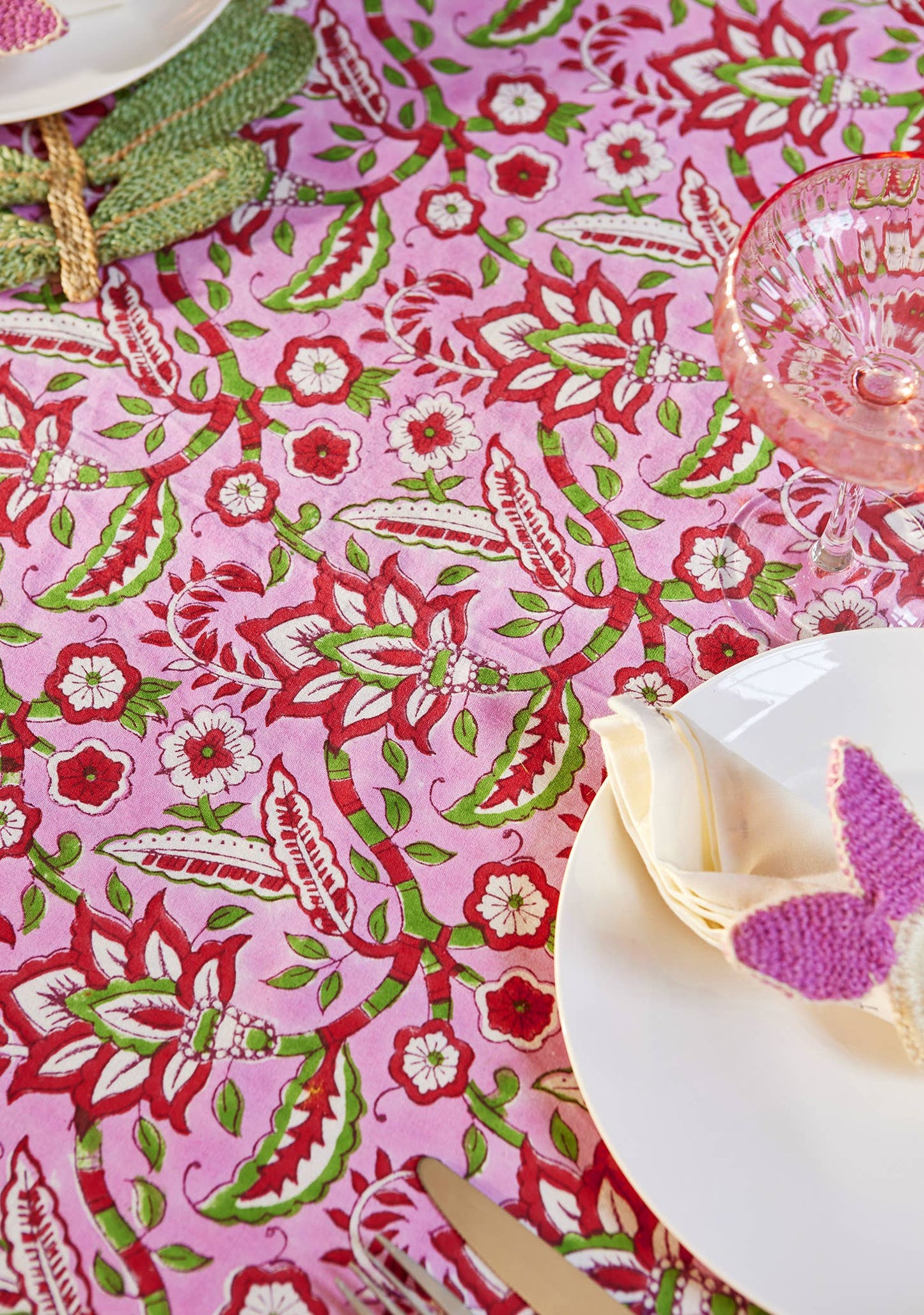Arana Floral Block Print Tablecloth