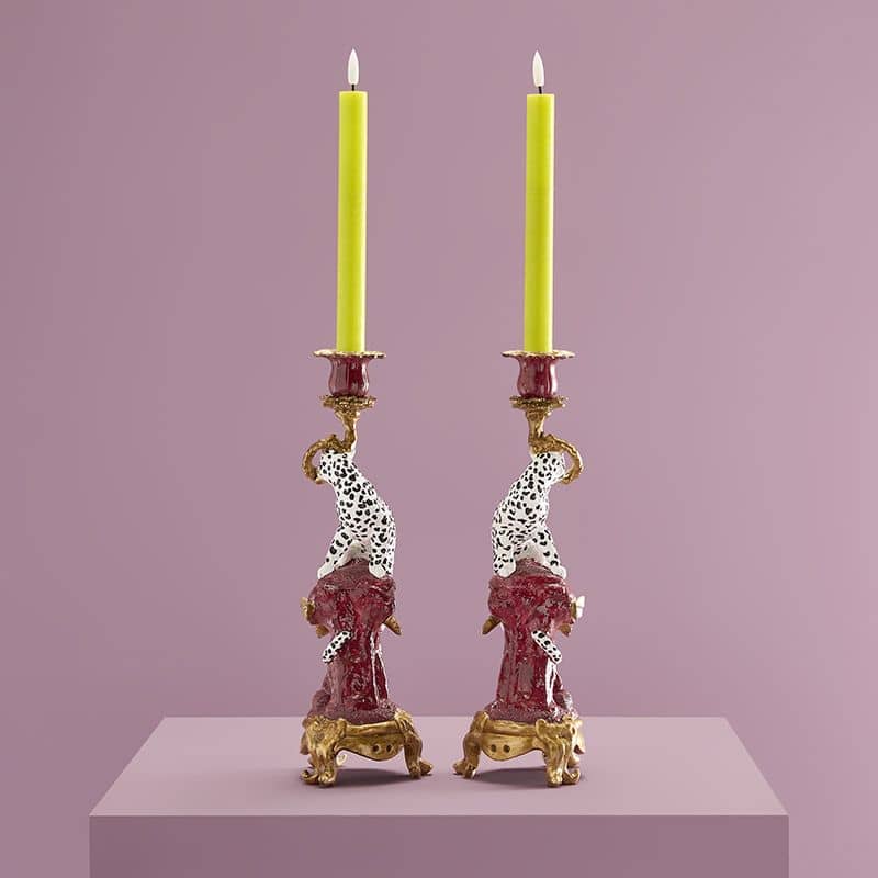 Pair of Ornate Leopard Candle Holders