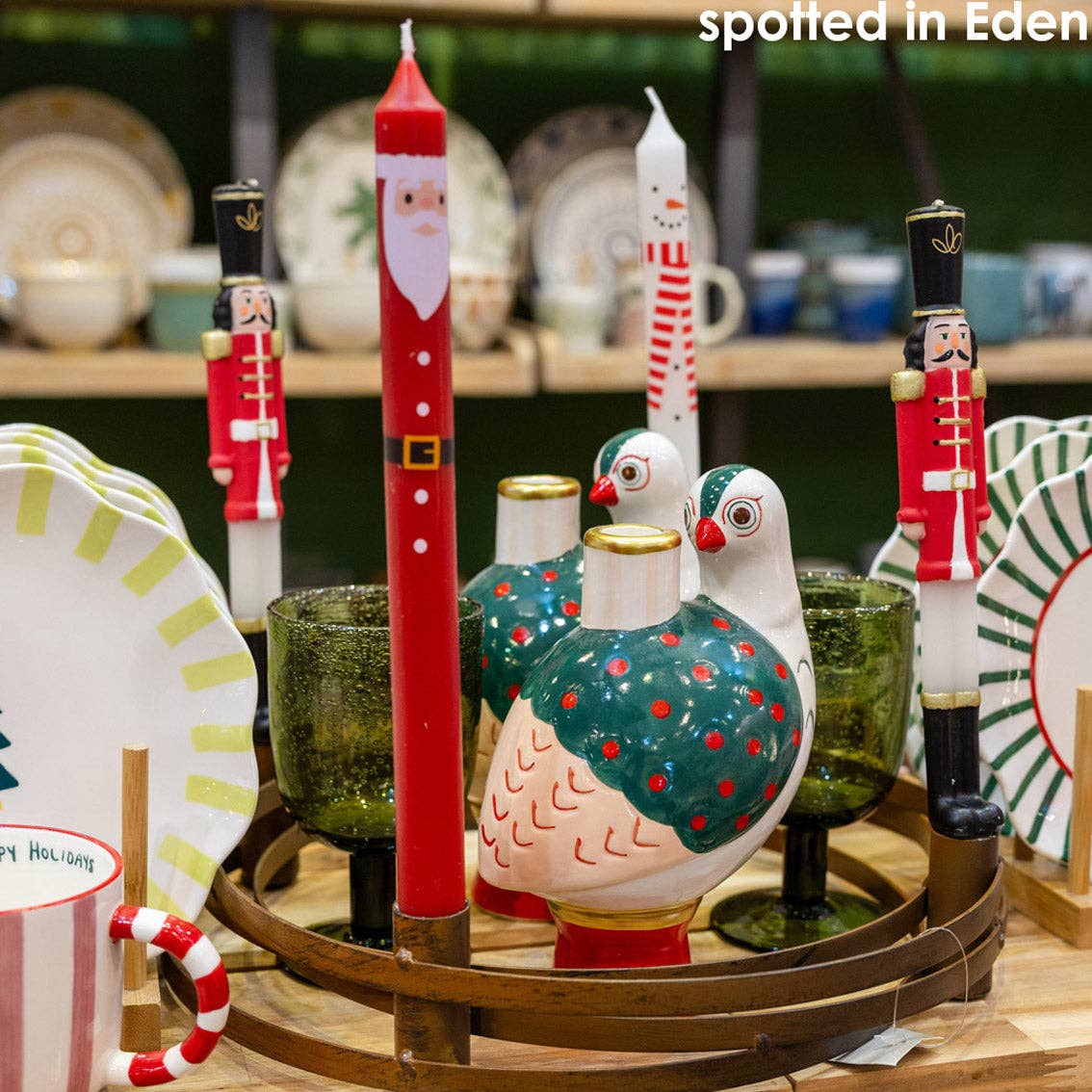 Hand-Painted Bird Ceramic Candle Holder Pair