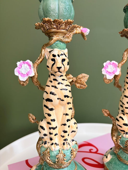 Pair of Cheetah Statement Candle Holders
