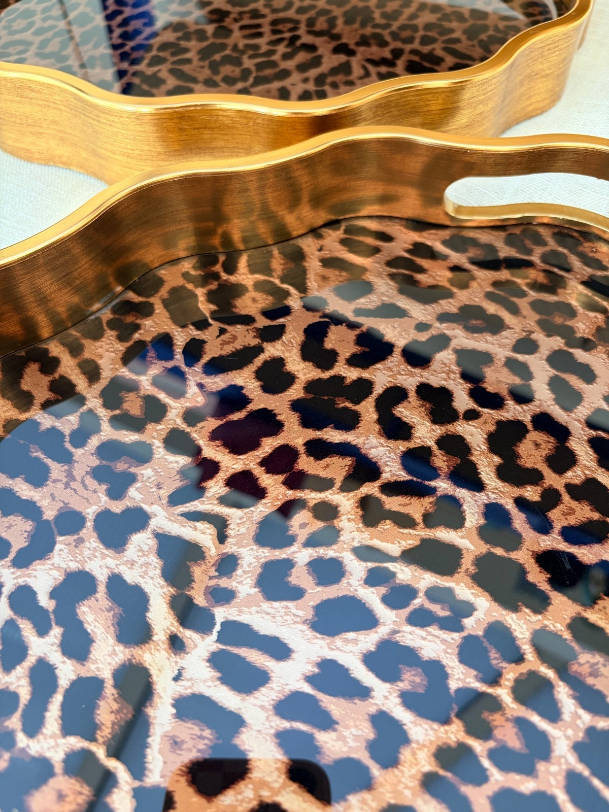 High Gloss Leopard Print Nesting Tray Set