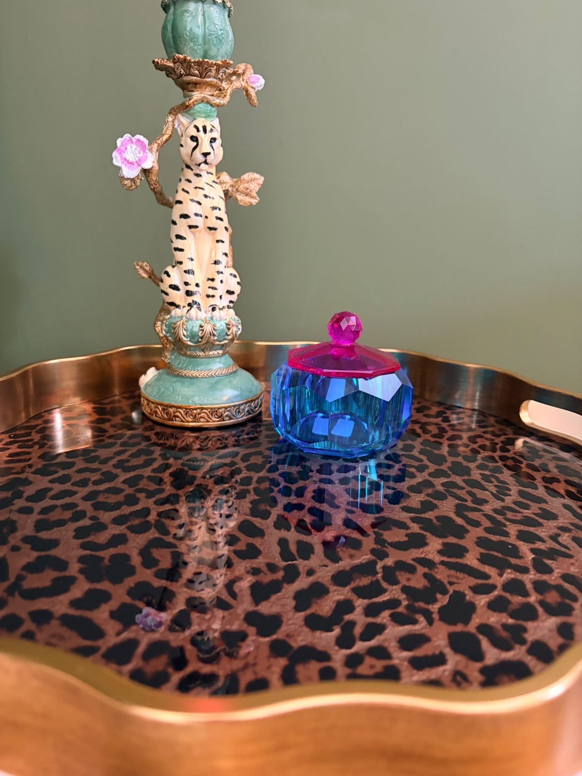 High Gloss Leopard Print Nesting Tray Set