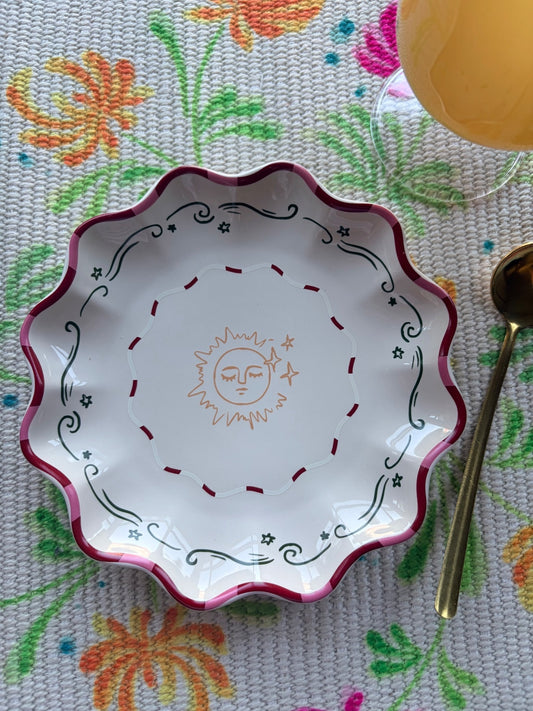 Sun & Stars Ceramic Scalloped Plate 15cm Small Serving Plate Trinket Dish