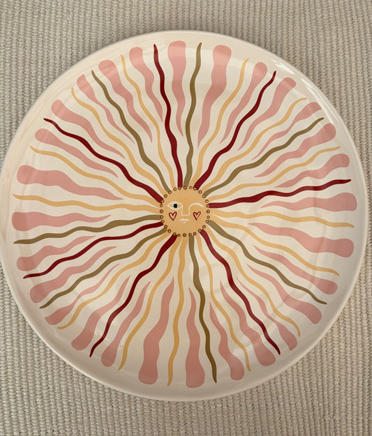 Pink Boho Sunshine Face Ceramic Dinner Plate Colourful Decorative Plate
