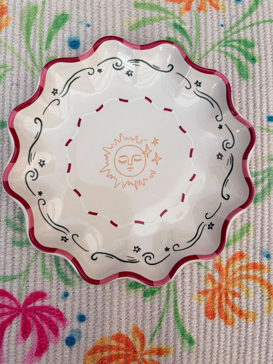 Sun & Stars Ceramic Scalloped Plate 15cm Small Serving Plate Trinket Dish