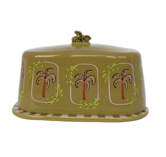Palm Trees Olive Green Butter Dish