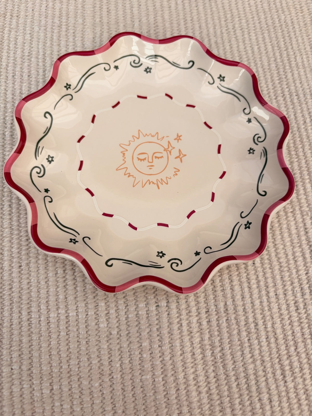 Sun & Stars Ceramic Scalloped Plate 15cm Small Serving Plate Trinket Dish