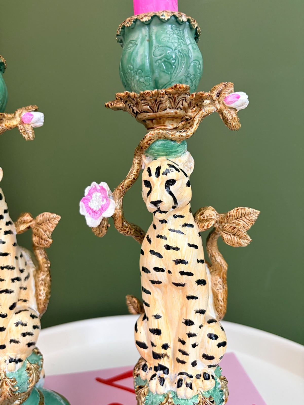 Pair of Cheetah Statement Candle Holders
