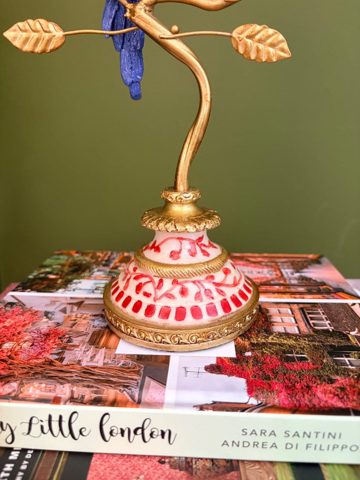 Red Parrot Candle Holder Gold Tropical Candlestick Hollywood Regency Décor