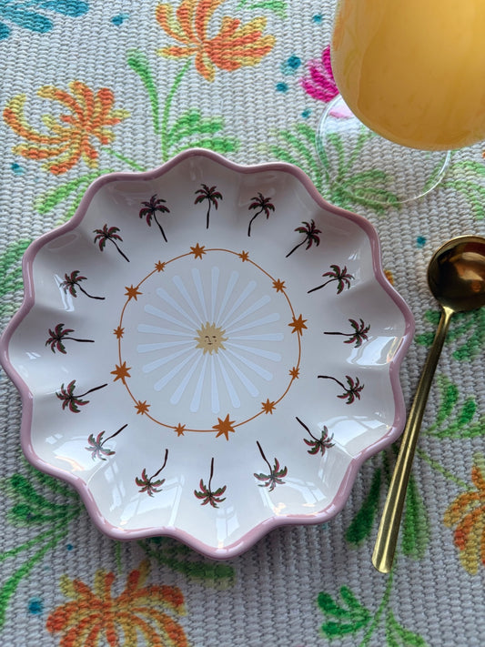 Palm Tree Ceramic Scalloped Plate 15cm | Small Serving Plate | Trinket Dish