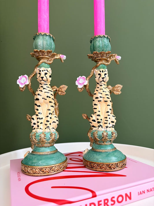 Pair of Cheetah Statement Candle Holders