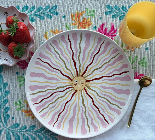 Pink Boho Sunshine Face Ceramic Dinner Plate Colourful Decorative Plate