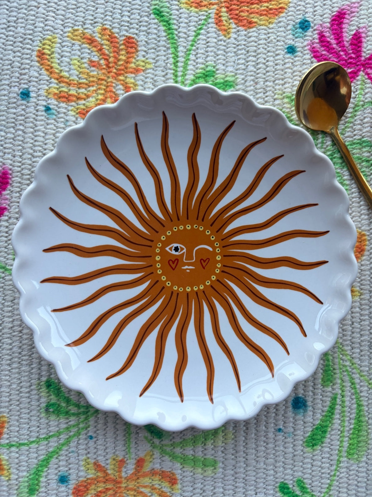 Sun Face Ceramic Trinket Dish & Small Serving Plate 15cm Boho Jewellery Dish