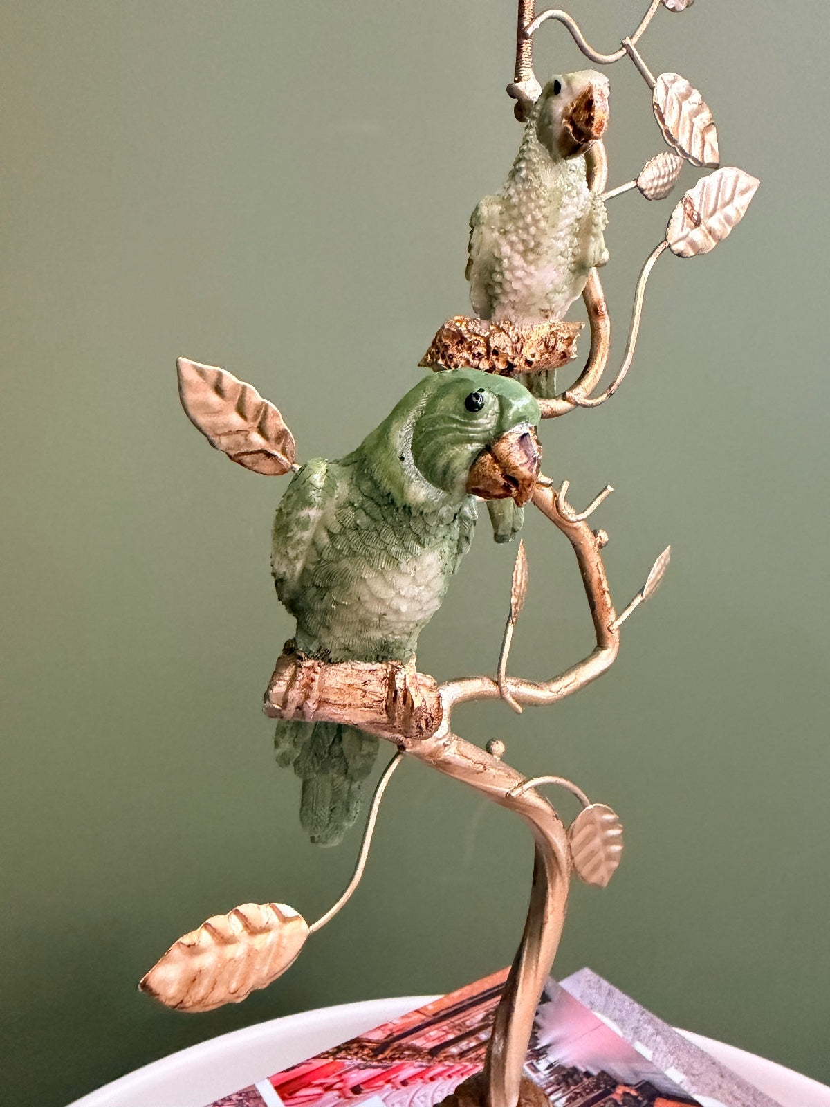Green Parrot Candle Holder Gold Tropical Candlestick Hollywood Regency Décor