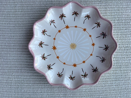 Palm Tree Ceramic Scalloped Plate 15cm | Small Serving Plate | Trinket Dish