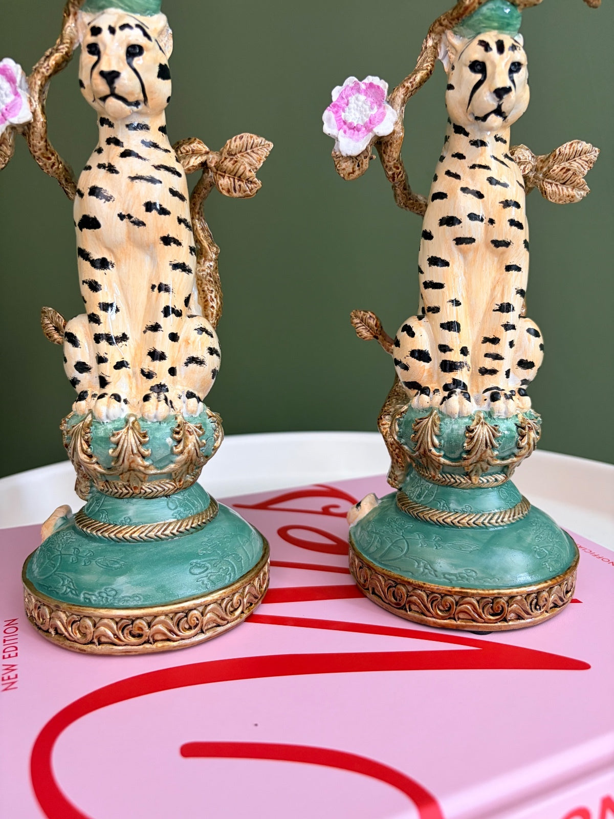 Pair of Cheetah Statement Candle Holders