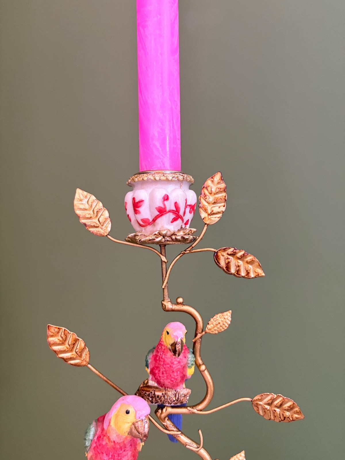 Red Parrot Candle Holder Gold Tropical Candlestick Hollywood Regency Décor
