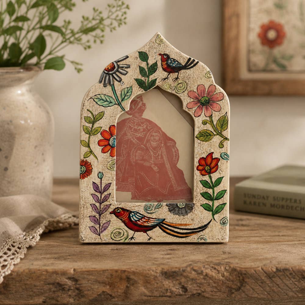 Hand Painted Wood Floral Arched Photo Frame
