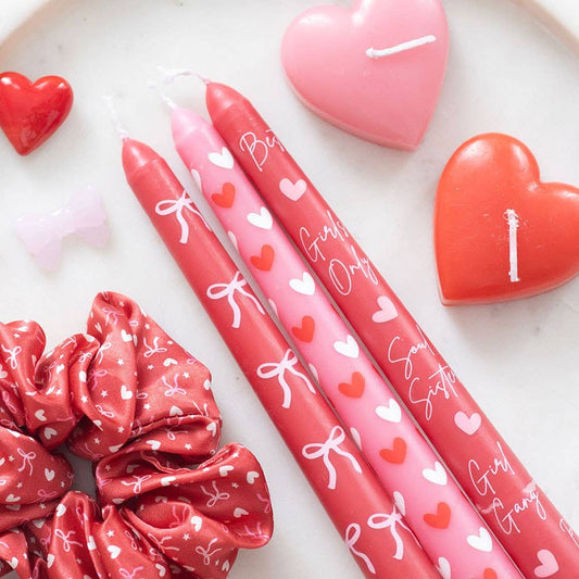 Set of 3 Bow and Love Heart Taper Candles