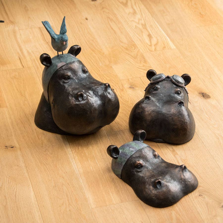 Large Hippo Head Garden Ornament