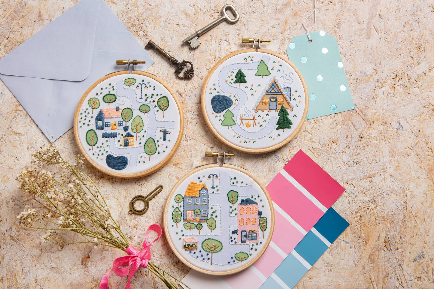 Town Houses Mini Embroidery Kit | Complete Craft Kit for Beginners
