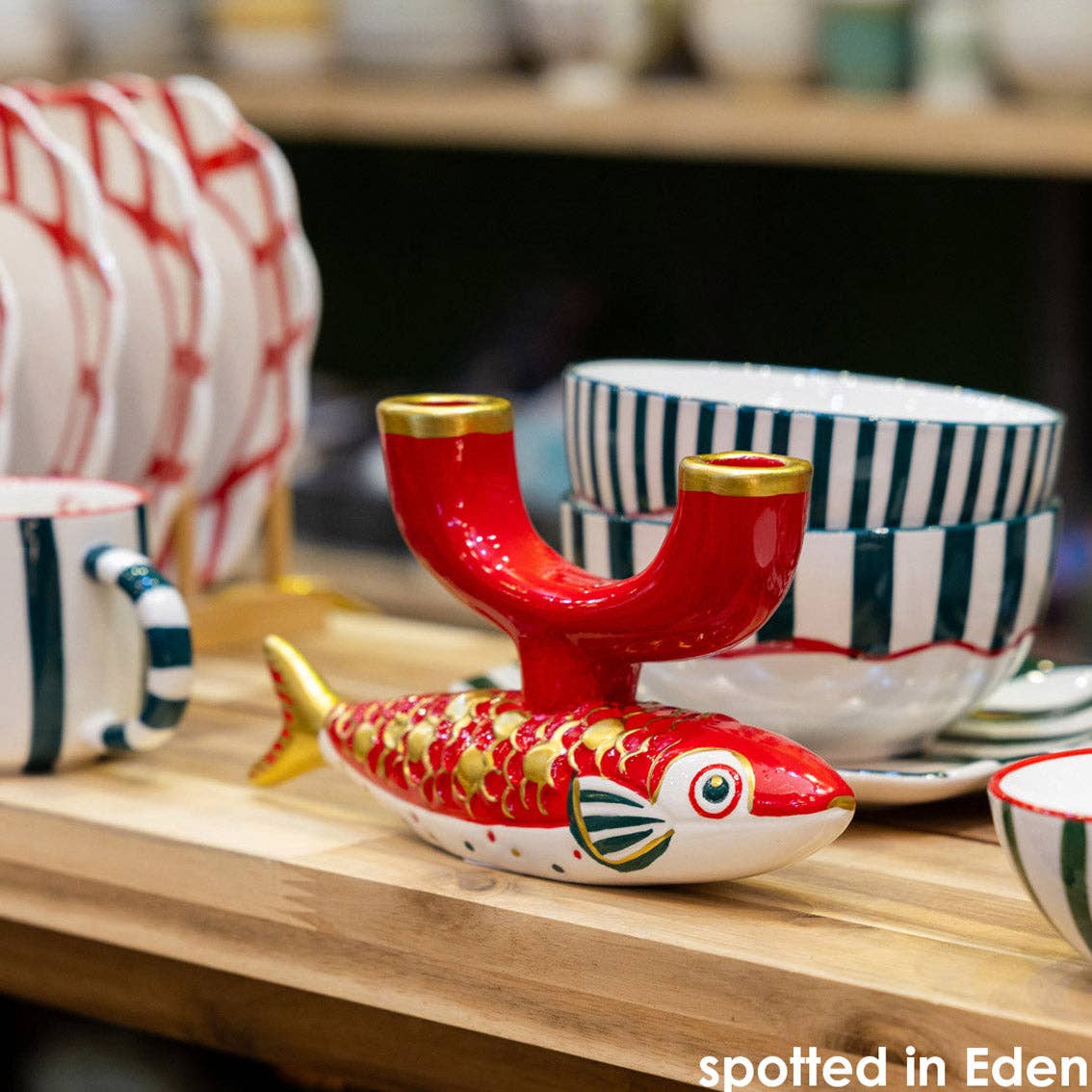 Hand-Painted Koi Fish Ceramic Candle Holder