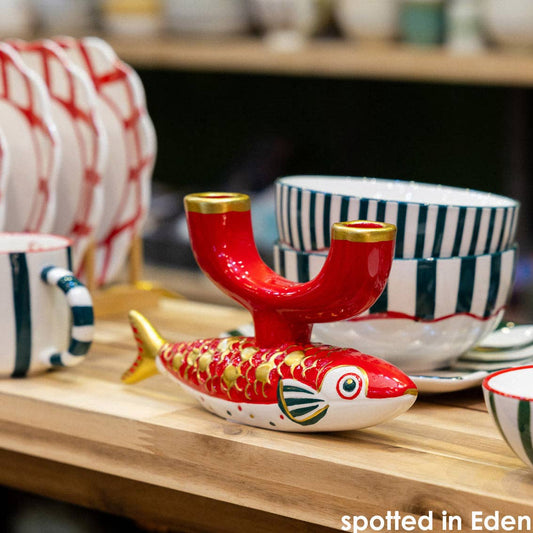 Hand-Painted Koi Fish Ceramic Candle Holder